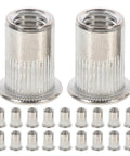 Stainless Steel Pro Grade Rivet Nut Kit 70 Pack Flat Head Threaded Inserts with visible threading detail for secure attachment