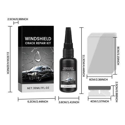 2026 Upgrade Windshield Crack Repair Kit for Chips and Other Cracks with 30ml resin, curing film, and blade