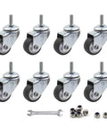 8 pcs 1 inch swivel stem caster wheels no noise TPE for small shopping carts and trolleys M6 x 15mm threaded stem load capacity 141 lb and 64 kg includes hex lock nuts and wrench for easy installation and durable daily use
