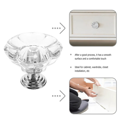 Hella Bright Acrylic Drawer Knobs 6 Pack Single Hole Cabinet Pulls Top Shelf Dresser Handles top view on chrome base for cabinets