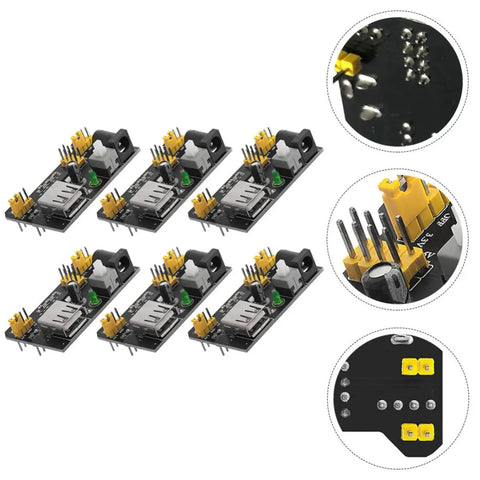 Portable 5V Breadboard Power Supply Module for MB102, 6.5 to 12V Input, Safe Up To 33V, Stabilized Output, Plug And Play Power Board for School Labs, Hobbyists, and Industrial Electronics Projects on black PCB