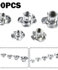 90 Piece Four Prong Tee Nuts Set Zinc Plated Steel Blind Captive Nuts For Wood And Particleboard Furniture DIY