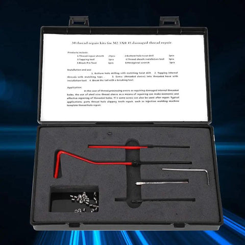 30 Piece M2.5x0.45 Stainless Steel Thread Repair Kit With Spiral Drill Screw Tap Wrench Break Pin Tool Hex Wrench And 25 Inserts