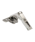 Two Pack Pie Cut Corner Overlay Hinges for Bi-Fold Cabinets, 70 Degree Self-Closing Concealed Doors, metallic hinge detail view