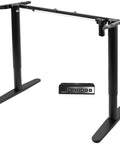 VIVO Electric Standing Desk Frame Single Motor Height Adjustable Workstation Base With Memory Settings Fits 41-74 Inch Tops Strong Black Steel Legs, side view with remote.