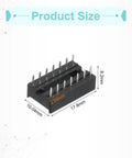 DIP IC Socket Adapters Kit, 14 Pin, 7.62mm Row Pitch, 2.54mm 0.1 Inch Pitch, side view showing dimensions