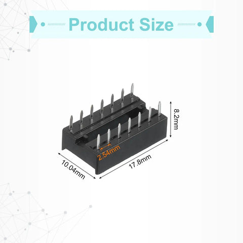 DIP IC Socket Adapters Kit, 14 Pin, 7.62mm Row Pitch, 2.54mm 0.1 Inch Pitch, side view showing dimensions