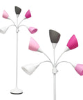 Medusa Five Light Adjustable Gooseneck Floor Lamp With White Base And Pink White Gray Shades Tall 67 Inch Contemporary Multi Head Lighting For Kid Friendly Bedroom Playroom Living Room And Office