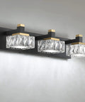 Three Light Black Brass Vanity Light For Bathroom Mirror LED Wall Fixture With Crystal Lampshades Dope Modern Waterproof IP44