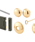 Vintage Style Door Lock Set With Skeleton Key System For Interior Doors Cast Steel With Brass Plated Knobs Two And A Half Inch Backset