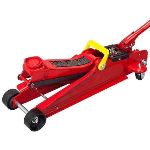 Heavy Duty Hydraulic Low Profile Floor Jack With Quick Lift Pump, 2.5 Ton Capacity, Trolley Style For Sedans, Durable Steel Construction, Red
