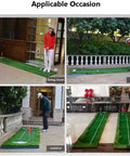 Indoor Outdoor Golf Putting Mat 300 x 50cm Roll Up Practice Green With 2 Holes Durable Nylon Grass And EVA Base in different settings
