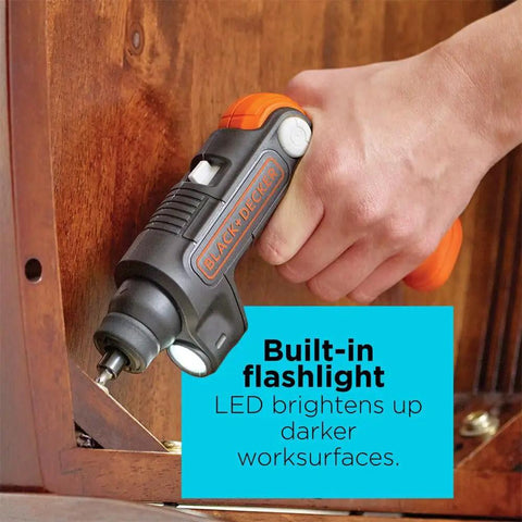 All In One 4V Max Cordless Screwdriver With Pivoting Handle And Built In LED Light, Handy Rechargeable Flashlight Combo in use
