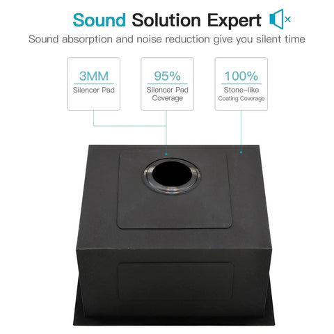 Undermount Kitchen Bar Sink 18 x 16 x 9 Inches Black Stainless Steel Small Bar Prep Sink with sound absorption features