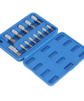 Complete Hex Bit Socket Set With 13 Essential Pieces Covering 2mm To 14mm With Versatile 1/4 3/8 And 1/2 Inch Drive For A Badass Garage Experience And Every Job You Handle in blue case.