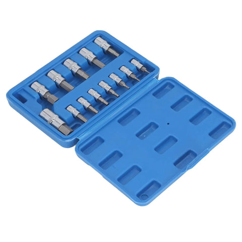 Complete Hex Bit Socket Set With 13 Essential Pieces Covering 2mm To 14mm With Versatile 1/4 3/8 And 1/2 Inch Drive For A Badass Garage Experience And Every Job You Handle in blue case.