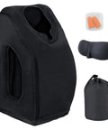 Inflatable Travel Neck Pillow With 3D Eye Mask And Earplugs, Portable Drawstring Bag, Sleep Support For Airplanes Trains Cars And Office Naps.