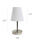 Mini Sand Nickel Table Lamp With White Fabric Shade, Compact Yet Stylish, Great For Living Room, Bedroom, Dorm Or Office