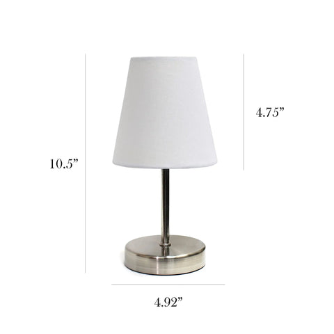 Mini Sand Nickel Table Lamp With White Fabric Shade, Compact Yet Stylish, Great For Living Room, Bedroom, Dorm Or Office