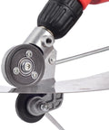 Upgraded Electric Drill Plate Cutter Metal Shear Attachment for Iron Steel Copper Aluminum Sheet Metal Trimming Tool close-up of rotating blade.