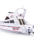 White 2.4G Remote Control High Speed RC Yacht with 20 Kmph Top Speed displayed at an angle showing detailed deck design.
