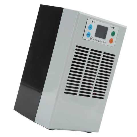 Sleek Semiconductor Water Chiller For Aquarium Tanks 20 Liter Capacity With 70 Watt Cooling Power Compact Electric Cooling Unit US Plug side view design