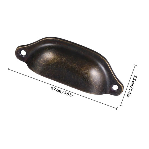 12 Pack Vintage Iron Drawer Pull Handles For Cabinets And Furniture, Retro Seashell Style Cabinet Knobs, dimensions labeled