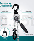 Diagram of Mini Chain Hoist 550 Pound Portable Lever Hoist 10ft 1/4 Ton Mini Puller With 3M Chain Hoist And 2 Heavy Duty Hooks parts