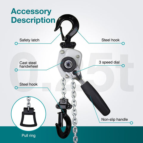 Diagram of Mini Chain Hoist 550 Pound Portable Lever Hoist 10ft 1/4 Ton Mini Puller With 3M Chain Hoist And 2 Heavy Duty Hooks parts