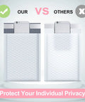 Comparison of Bubble Mailers 8.5x12 Inch White Pack Of 25 with others, featuring privacy protection and waterproof design.