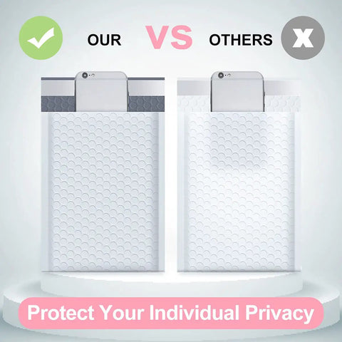 Comparison of Bubble Mailers 8.5x12 Inch White Pack Of 25 with others, featuring privacy protection and waterproof design.