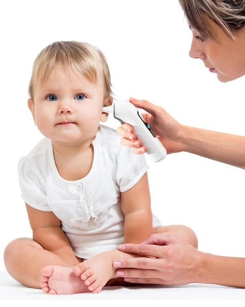 Ultra Fast Digital Ear Thermometer For Adults And Kids With Storage Case One Second Readings Clinically Verified Core Temp Accuracy Easy To Use Kid Friendly Clear Color Display Pocket Ready For Home Use; adult checks toddler ear
