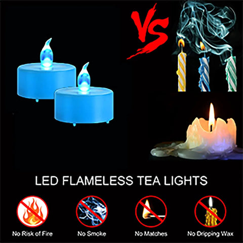 Blue LED Tea Lights 24 Pack Battery Operated Flameless Votive Candles With Realistic Flicker And Long Lasting Up To 200 Hours