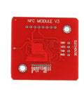 Back view of All In One NFC RFID Module Kit V3 With PN532 Chip, red circuit board with labeled connectors, ideal for DIY projects.