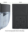 Two Pack 26W LED Wall Pack Light Outdoor Dusk To Dawn Photocell Auto On Off 3000 Lumens showing dimensions and mounting back
