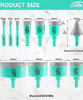 LEKOMESH 11-piece diamond core drill bit set for tile with turquoise handles and assorted hole saw sizes (6-65 mm)