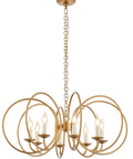 Modern Chandelier With Antique Brass Brush Finish And Geometric Shade, 8 Gold Ring Pendant Light Fixture For Dining Room, Living Room, Kitchen Island And Bedroom, Totally Sleek Industrial 8-Light, displaying multiple glowing bulbs.