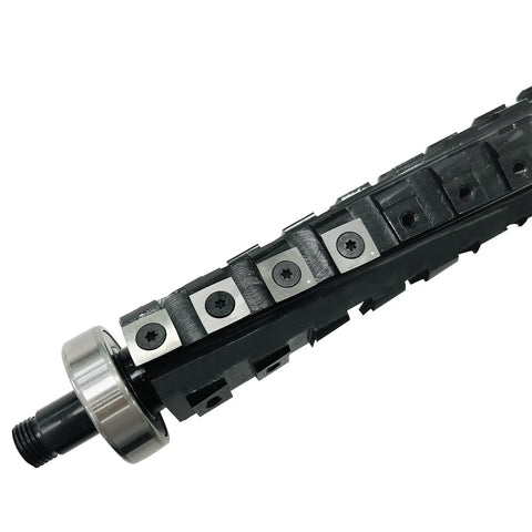 Close-up of 13 Inch Spiral Helical Cutterhead Upgrade For DeWalt DW735 DW735X Planer With Preinstalled Bearings, Staggered Carbide Inserts