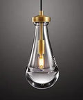 Raindrop Glass Pendant Lights With Brass Finish For Kitchen Island And Bedroom, teardrop ceiling fixture close-up view