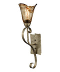 Rustic Wall Sconce Vanity Light With Amber Glow Glass Shade, bronze finish, vintage metal fixture, side view