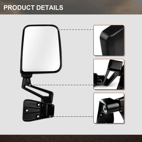 Passenger And Driver Side View Mirror Pair Replacement For Jeep Wrangler Manual Folding No Drilling Easy Install Black Finish