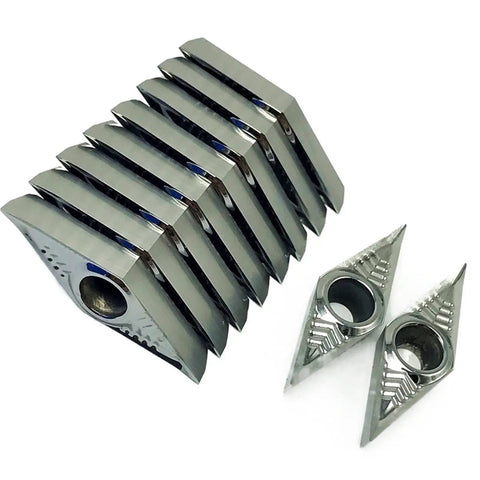 Top Notch 10Pc Indexable Carbide Lathe Tool Set For Internal Turning Machining Aluminum And Steel Workpieces With Cool Cnc Inserts, showing carbide inserts.