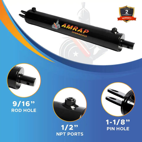 Heavy Duty 4x24 Hydraulic Log Splitter Cylinder With 4 Inch Bore And 24 Inch Stroke, 1.75 Inch Rod, Welded Double Acting, 3500 PSI