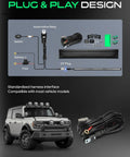52 Inch LED Light Bar Combo 200W Off Road Lights For Truck UTV ATV Dual Row Flood And Spot Beam Weatherproof IP68 Marine Grade Long Range High Power Beast Mode 4x4 SUV Boat Roof Rack All Weather Tough Build wiring harness with relay, switch, and DT plug