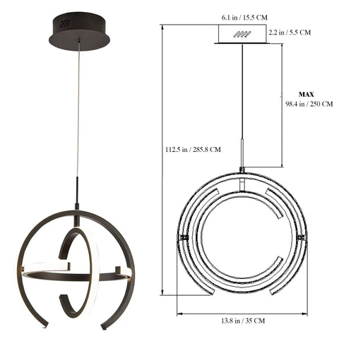 Matte Black Pendant Light Fixture For Kitchen Island LED Chandelier Dimmable Adjustable Metal Ceiling Hanging Lamp