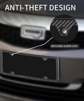 Legit Real Carbon Fiber License Plate Frame Glossy Black Auto Accessory showing anti-theft screw design and narrow border details.