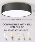 Two Light Flush Mount Ceiling Light With Slick Matte Black Frame And White Acrylic Shade, 11.8 Inch, bulb compatibility shown