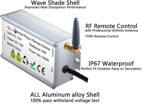Outdoor String Light Dimmer Kit 1000W Remote Plug In Dimmer Switch For LED And Incandescent Bulbs 50 Ft Remote Control 3 Prong Outlet Timer Waterproof IP65 Backyard Party Ready