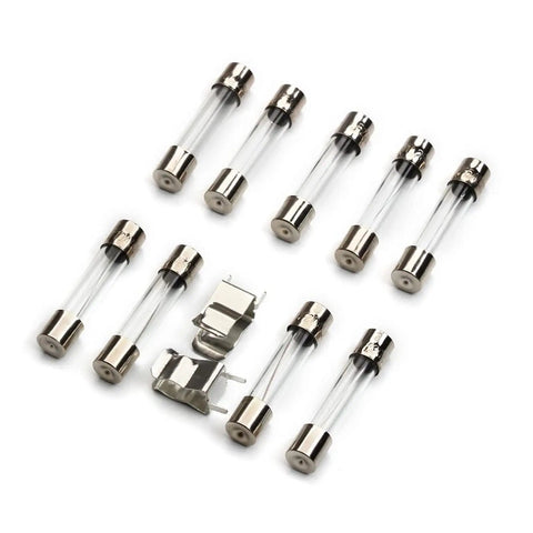 Assorted Glass Tube Fuses Kit 5x20mm Quick Blow 0.2A To 30A 250V Fast Blow Set with tin plated terminals shown
