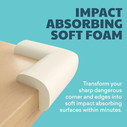 PreTaped Soft Foam Corner Protectors For Baby Safety, Off White, 12 Pack Small installed on table edge